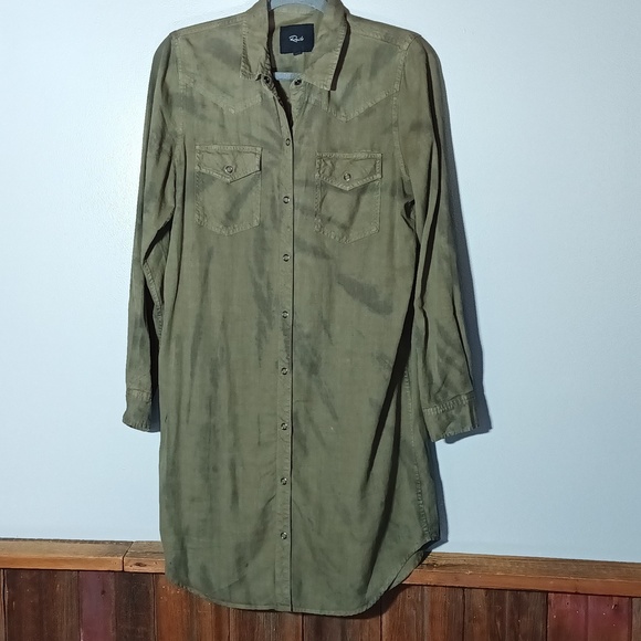 Rails Sandra Olive Black Tie Dye Button-Up Dress Shirt Lagenlook Small - Picture 2 of 12